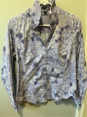 Ann Taylor Light Lavender Floral Button-Up Shirt Women Sz 12 Cotton Blend